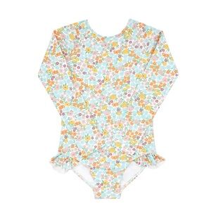 MINNOW GIRLS LONG SLEEVE RASHGUARD IN HAWAIIAN FLORAL